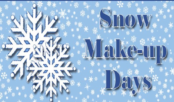 picture of a snowflake on a light blue background with the words "snow make -up days" on it