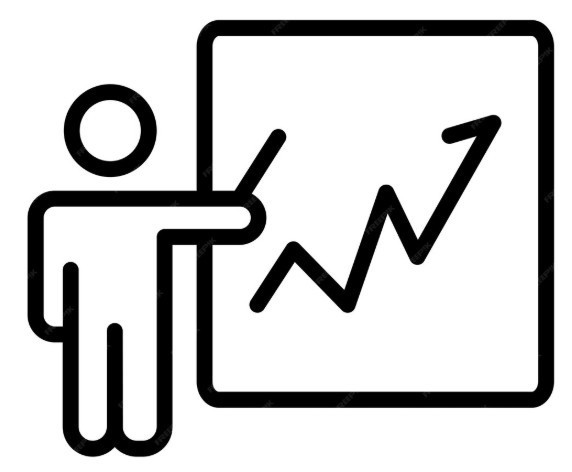 line drawing of a person pointing at a graph