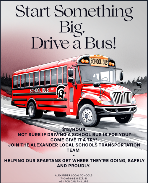 Come Drive a Bus with us- Advertising for new bus drivers at Alexander Local Schools