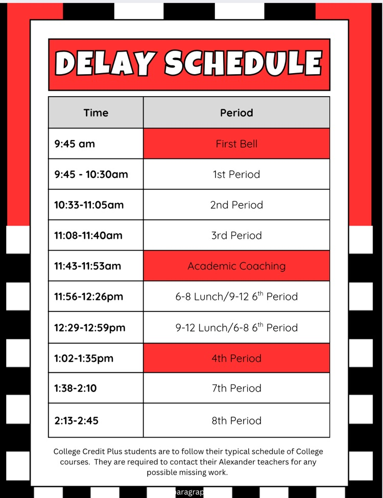 JH/HS delay schedule 