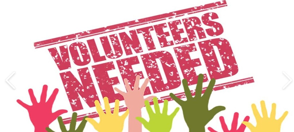 picture of hands with the words "Volunteers needed" above it