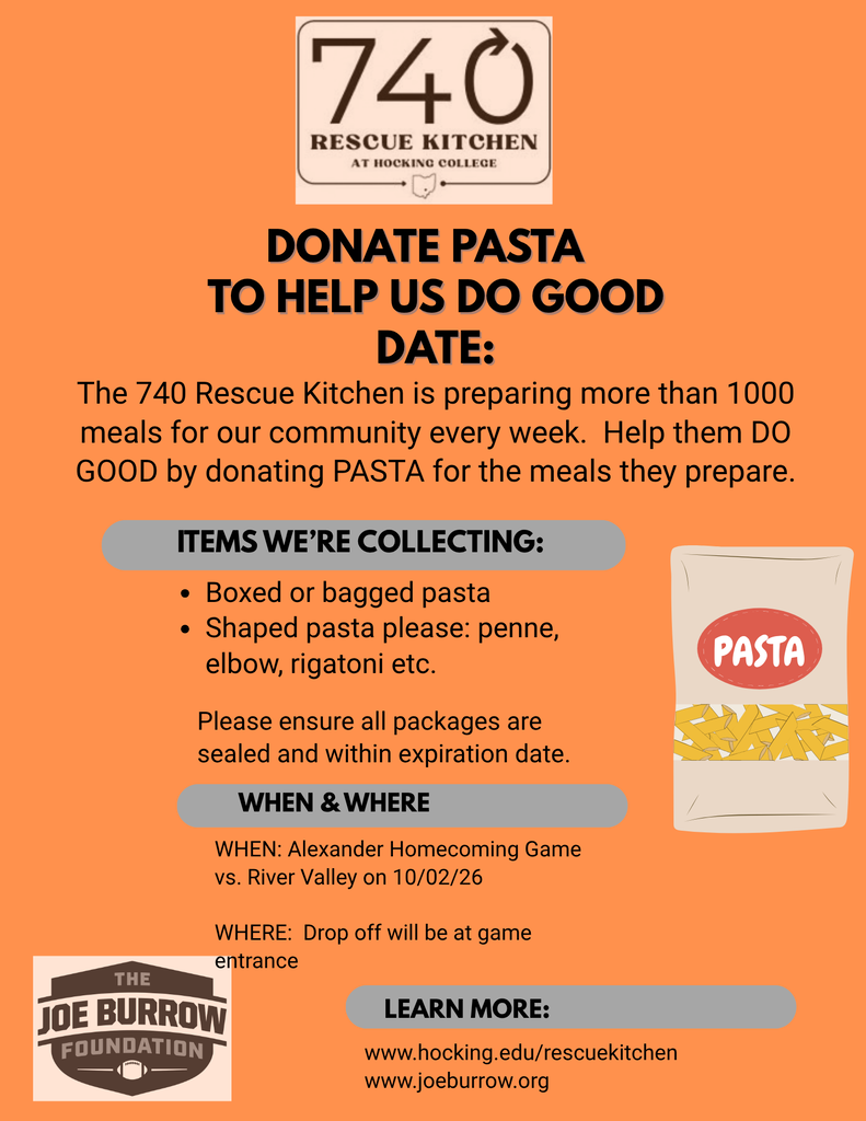 Donate Pasta before the game on 10/2