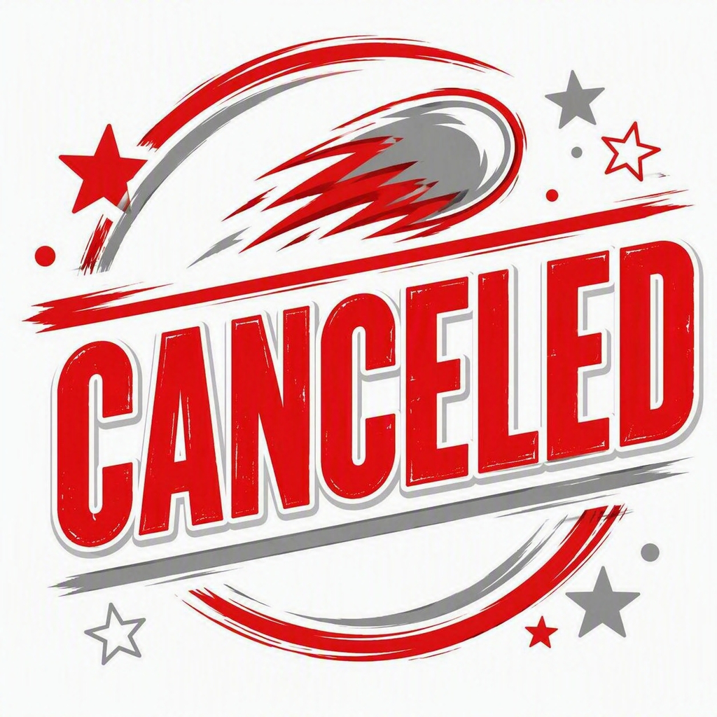 “Canceled” in large bright-red letters, surrounded by a red-and-gray comet design on a white background.