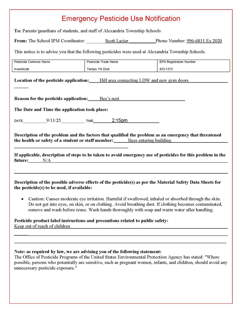 Emergency Pesticide Use Notification