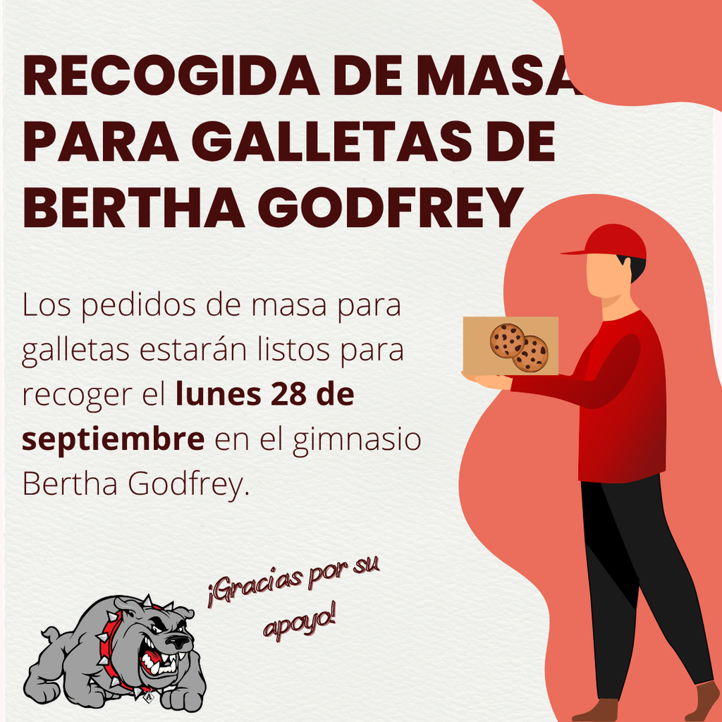 A poster showing a man holding cookies with the title "Recogida de Masa para Galletas de Bertha Godfrey".