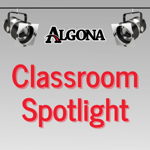 Two spotlights are shown with the words "ALGONA Classroom Spotlight" in red on a gray background.