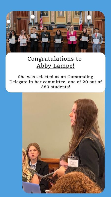 Iowa Youth Symposium 2025 outstanding delegate Abby Lampe