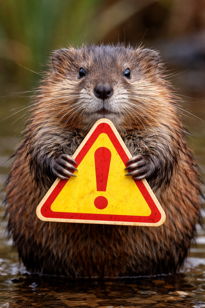muskrat holding alert sign