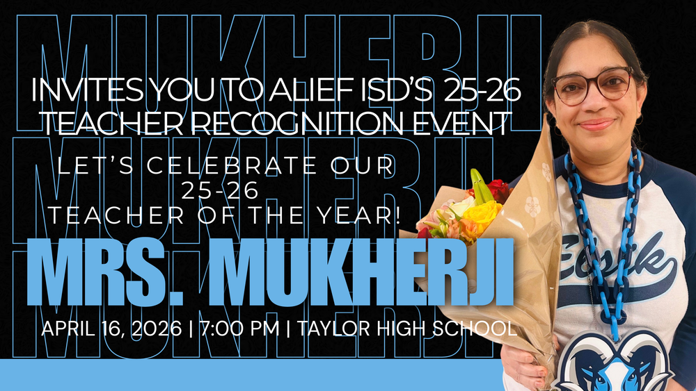 We are proud to celebrate excellence at Alief ISD’s 2025–2026 Teacher Recognition Event as we honor our Teacher of the Year. This recognition reflects dedication, passion, and an unwavering commitment to student success. Our educators inspire, lead, and make a lasting impact every day through their hard work and care for students. Join us as we come together to recognize outstanding teaching and celebrate the difference one educator can make. Thank you for representing excellence, leadership, and the very best of our school community. Congratulations on this well‑deserved mukhonor!