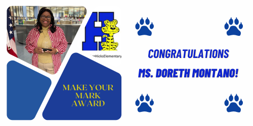 white flyer with blue letters