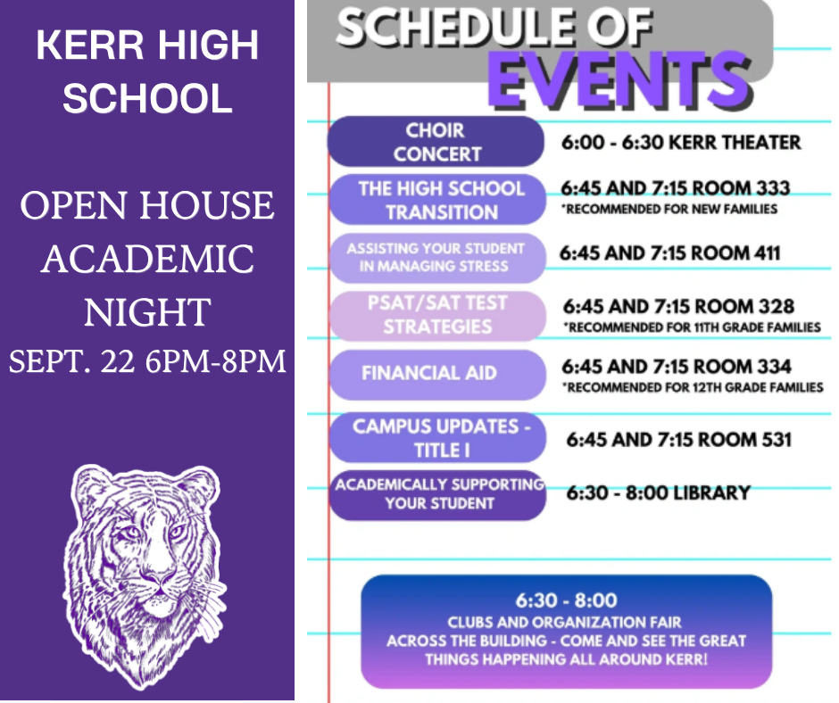 A schedule for Campus Academic Night Sept. 22 6 pm - 8 pm 
