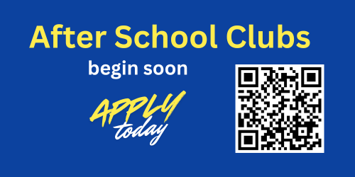 Blue banner with QR code