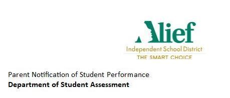Parent Notification of Student Performance. Department of Student Assessment.