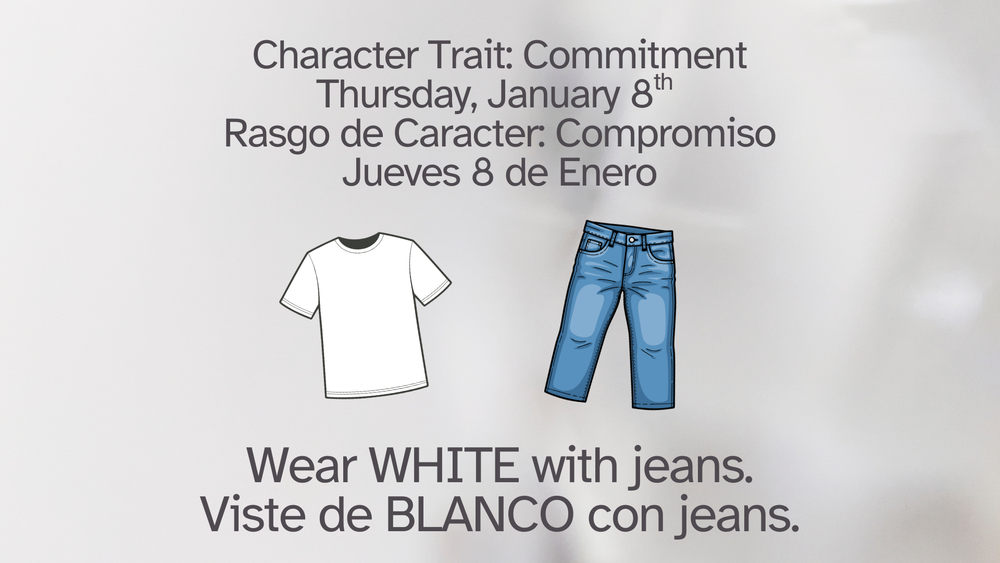 Gray background with a white t-shirt and blue jeans