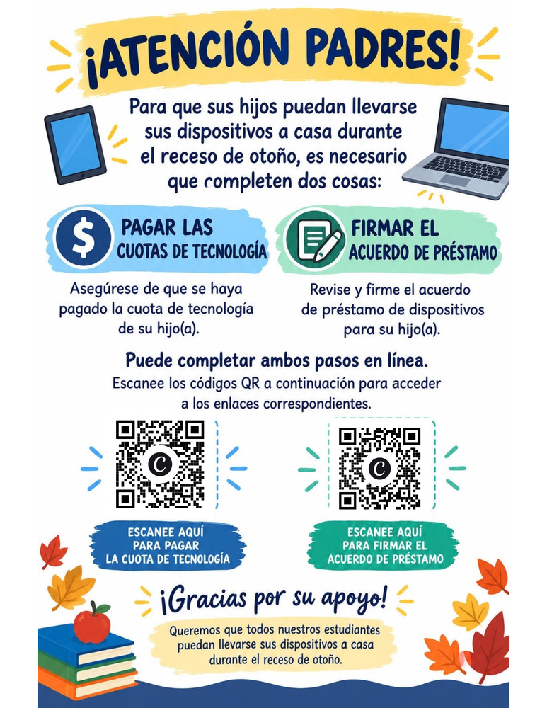 White flyer with images of computer and tablet