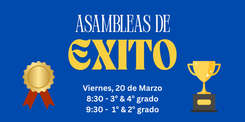 Blue banner with white and yellow words