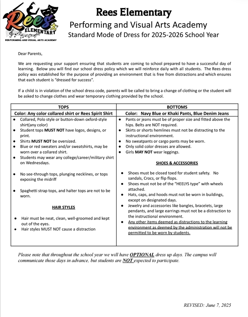 2025-2026 Dress Code Policy in English