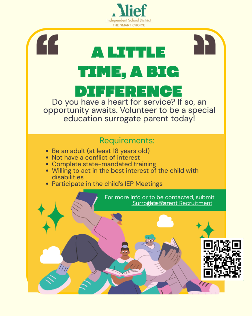 Alief ISD Surrogate Parent Recruitment Flyer