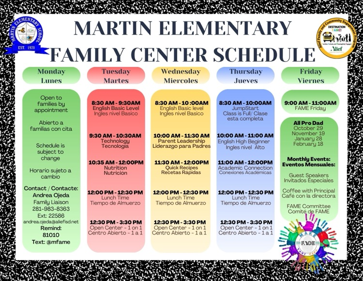 martin’s Family Center fall schedule