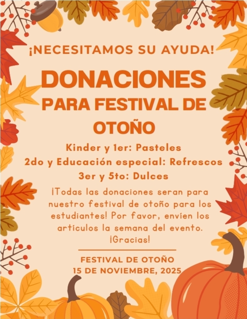 foyeto para donaciones para el Festival de otoño