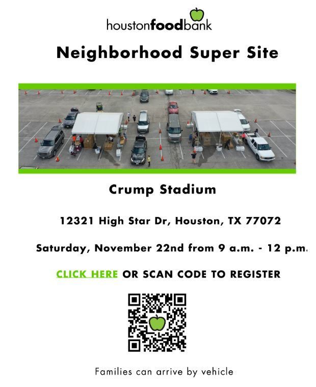 White flyer with photo of cars at tents