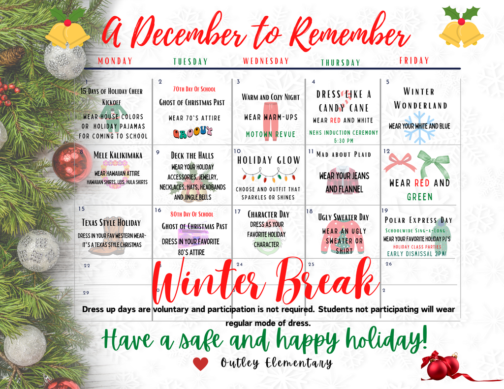 Dress Calendar for Decemeber