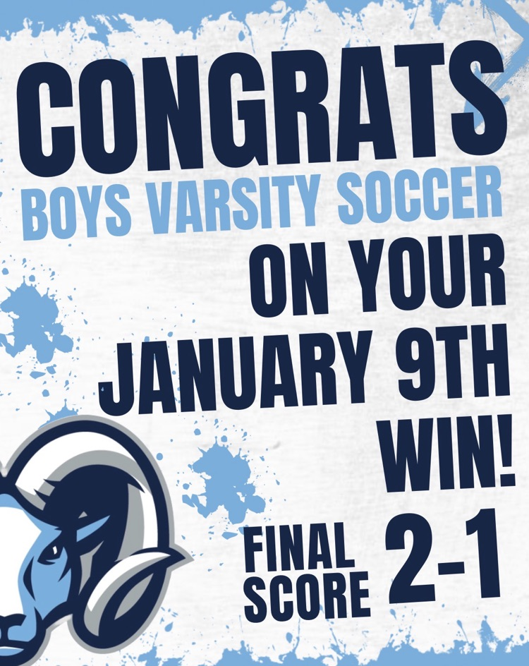 Big congratulations to the Mighty Ram Boys Varsity Soccer team on their January 9th victory over New Caney! Way to represent Ram Nation. #RamNation