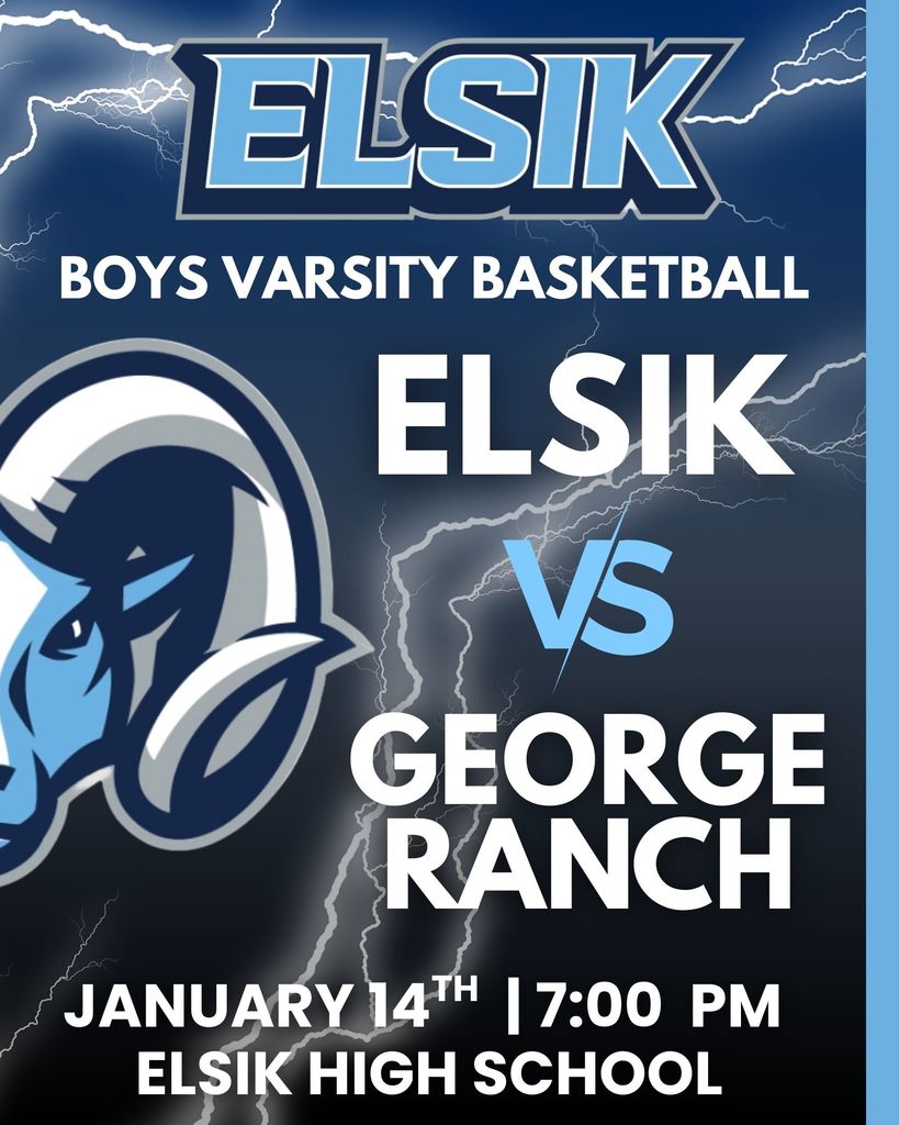 Our Mighty Ram Boys Basketball team plays George Ranch High School, January 14th at Elsik High School! We hope to see you there! #RamNation 