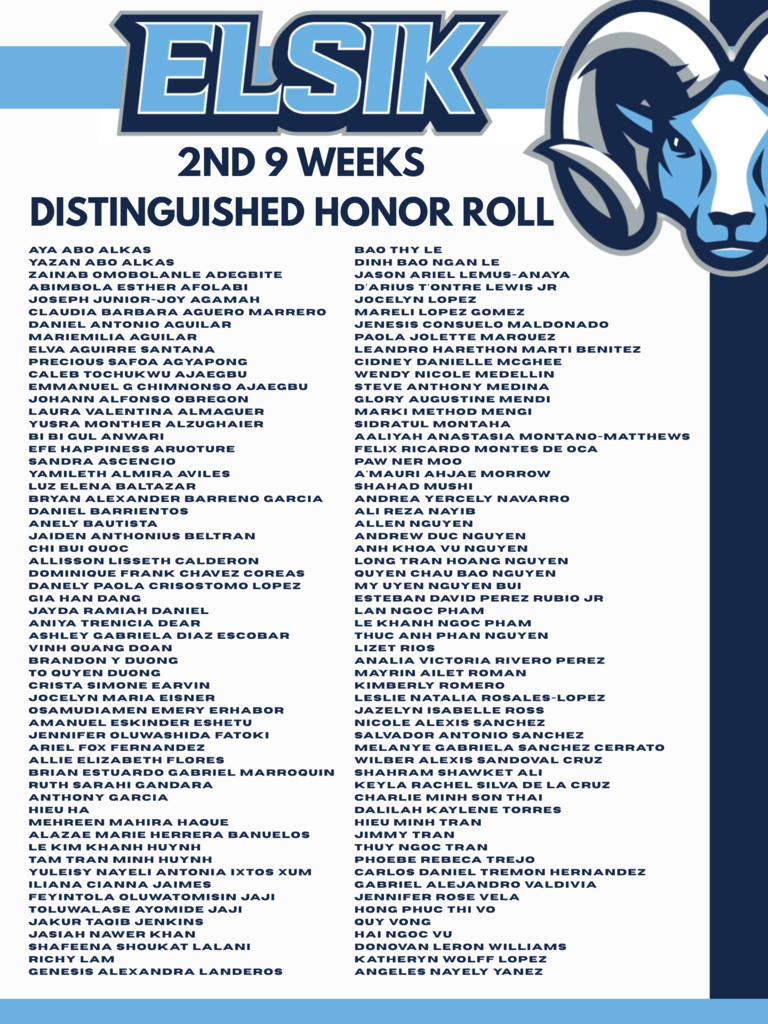 We are incredibly proud of our ElsikHighSchool Rams who earned a spot on the All A Honor Roll! Your hard work, dedication, and commitment to excellence continue to inspire our entire community. 📚✨  Keep pushing, keep striving, and keep showing what it means to be Ram Strong. 💙🤍 The future is bright with students like you leading the way!
