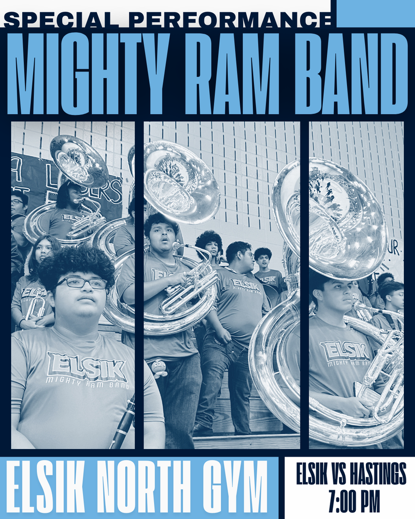 The Elsik Mighty Ram Band will be in the house, bringing the sound and the spirit as Elsik takes on Hastings in Boys Varsity Basketball.  Tuesday, January 27th Come early, get loud, and feel the energy in the gym. When the band plays, the Rams show up! #ramnation
