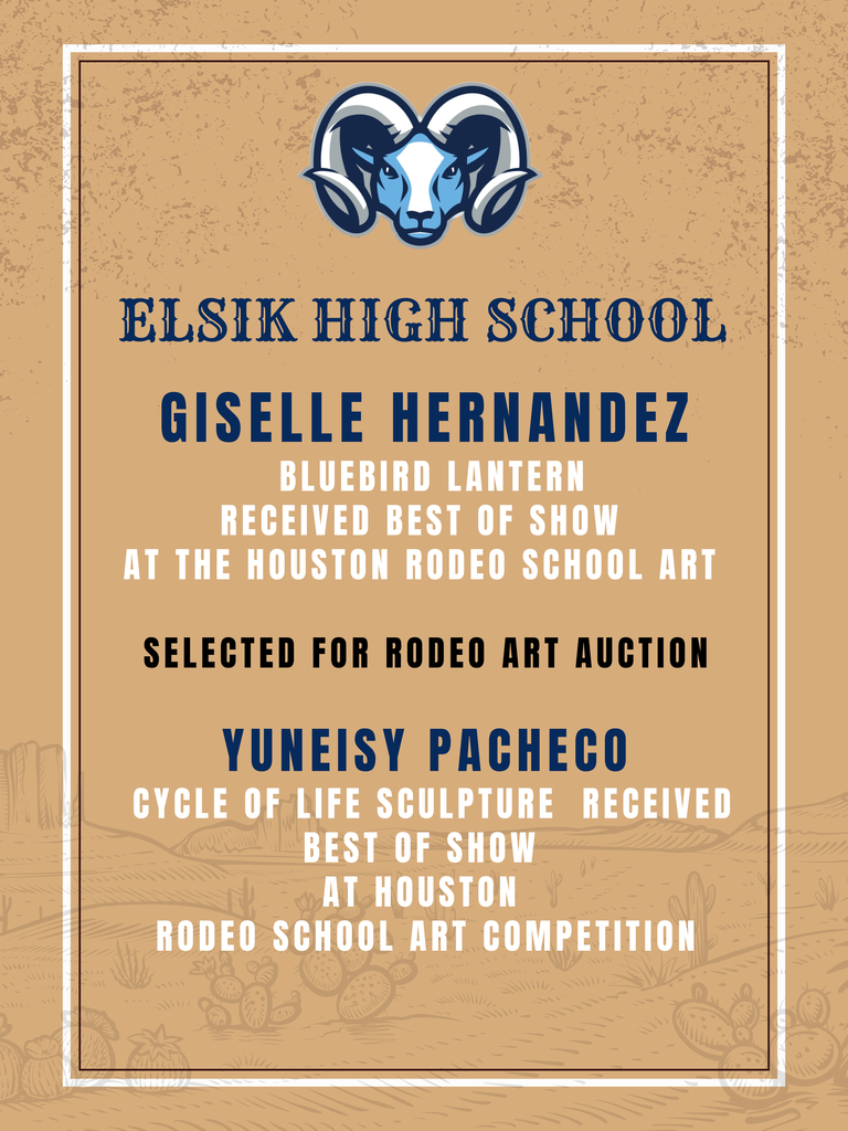 🎉 Student Art Wins! Giselle Hernandez’s Bluebird Lantern earned Best of Show at Houston Rodeo & Rodeo Art Auction. Yuneisy Pacheco: Best of Show + 2 works in NATIONAL Ceramics Detroit. Shoutout to our Scholastic awardees—so proud! 🎨