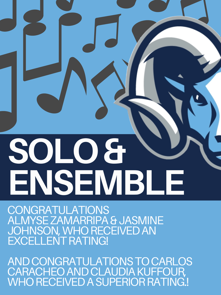 🎶 Choir Success at Solo & Ensemble! 🎶 👏 Almyse Zamarripa & Jasmine Johnson — Excellent Rating 🌟 Carlos Caracheo & Claudia Kuffour — Superior Rating Congratulations to our talented choir students! We’re so proud! 🎤🎼