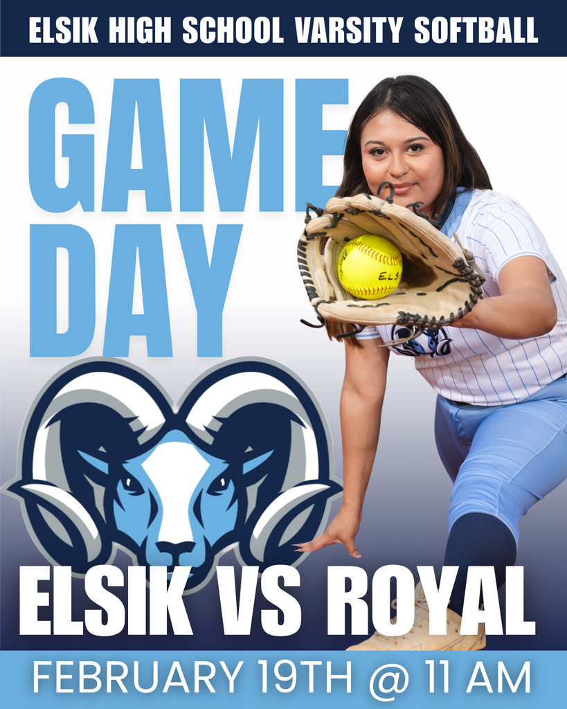 Poster featuring a female softball player, holding a ball, with the text "Elsik High School Varsity Softball Game Day."