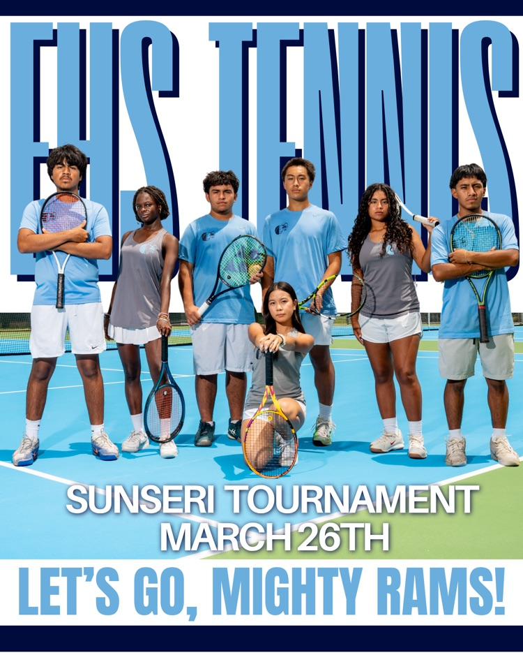 EHS Tennis is set for the Sunseri Tournament on March 26th! 🎾 Our athletes are ready to compete and represent the Mighty Rams with pride. Let’s cheer them on and bring the energy! 💙🤍