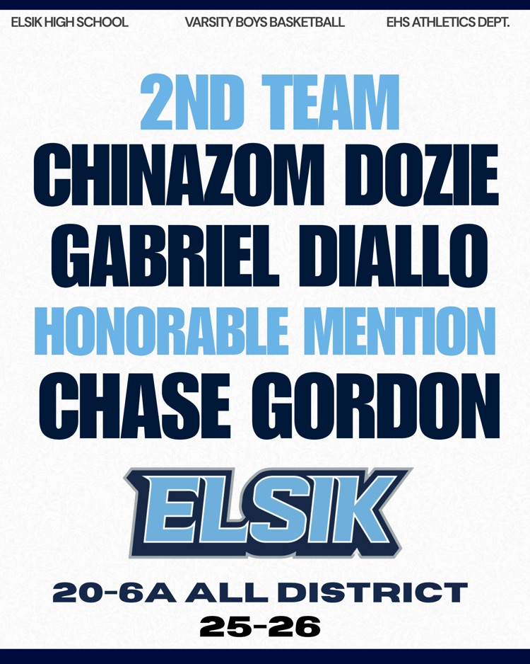 Big time honors for Elsik Basketball! 🏀 20-6A All-District: 2nd Team – Chinnazom Dozie, Gabriel Diallo. Honorable Mention – Chase Gordon. Proud of our Rams! #MightyRams