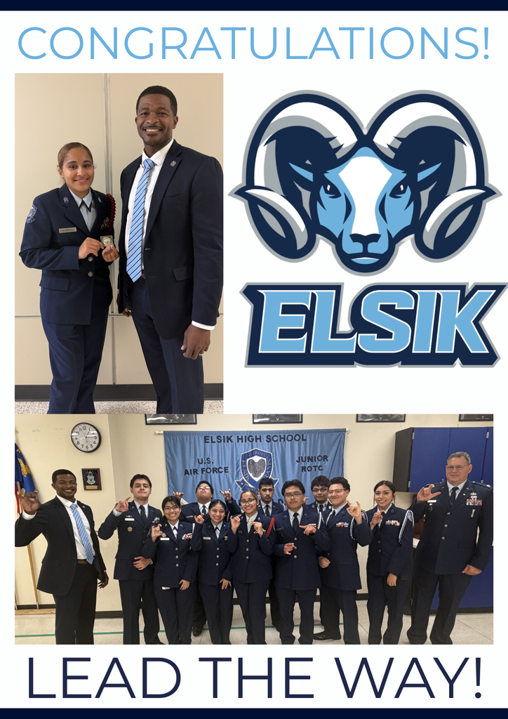 A collage shows two photos: a woman in uniform with a man in a suit, and a group of uniformed individuals with a ram logo.