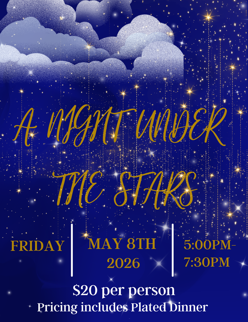 An event poster with a night sky, stars, and clouds. Text reads "A Night Under the Stars" with event details.