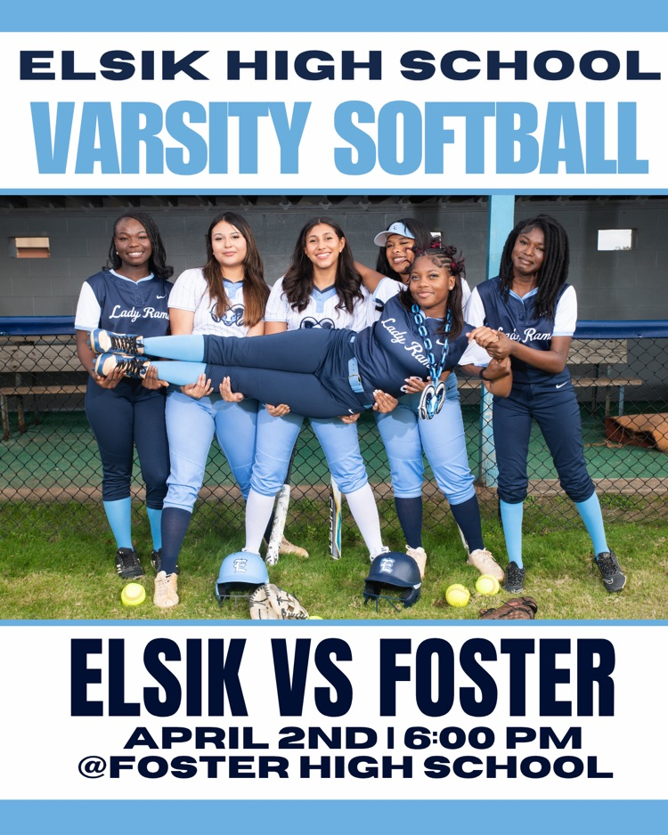 🥎 Game Day on the Road!  Elsik Varsity Softball takes on Foster High School!  📅 April 2  ⏰ 6:00 PM  📍 Foster High School Lady Rams ready to compete—let’s show our support! 💙🐏 #ElsikSoftball #GameDay 