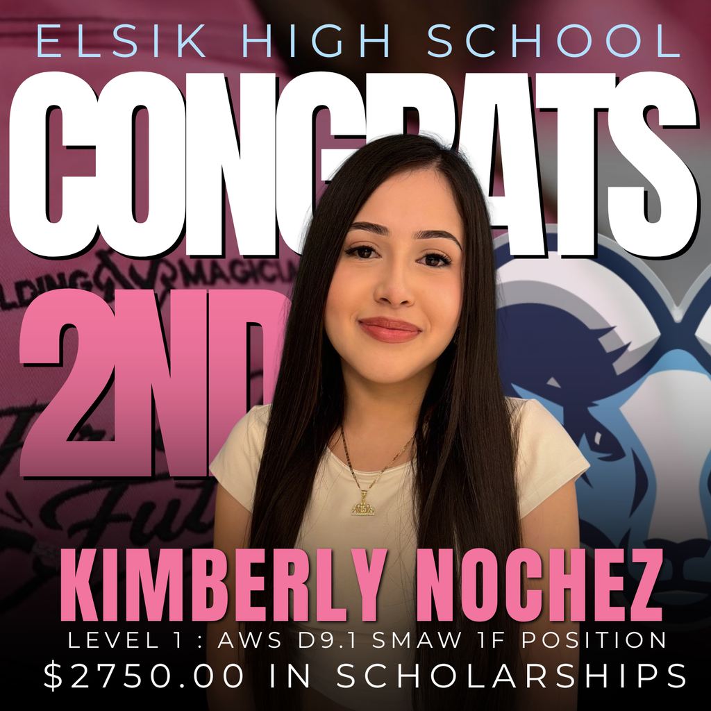 A poster with "Congrats" in bold pink letters, featuring a smiling young woman. Background shows Elsik High School logo.
