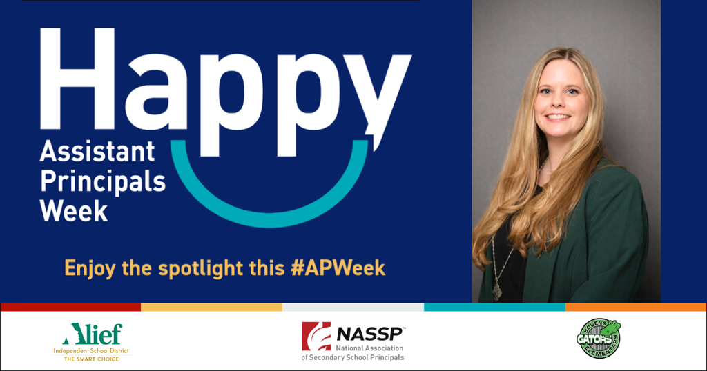 Advertisement poster for Assistant Principals Week with a woman smiling and a blue background. Logos below.