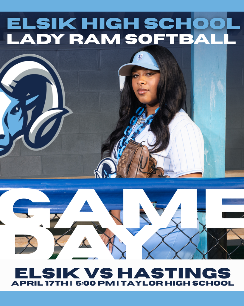 Game Day! 🥎 Elsik High School Lady Rams Softball takes on Hastings April 17 at 5:00 PM at Taylor High School. Come out and support our Rams as they compete and represent Elsik with pride. Let’s go Rams! 💙🐏