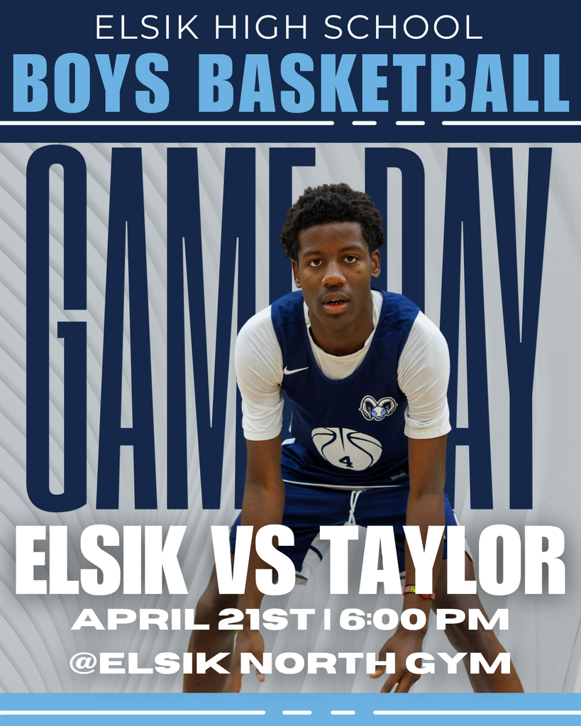 Game day at Elsik North! Varsity Boys Basketball faces Taylor Tuesday, April 21st at 6:00 PM. Bring the energy, pack the gym, and cheer loud as Elsik defends home court. Let’s show out, Rams! 🏀💙