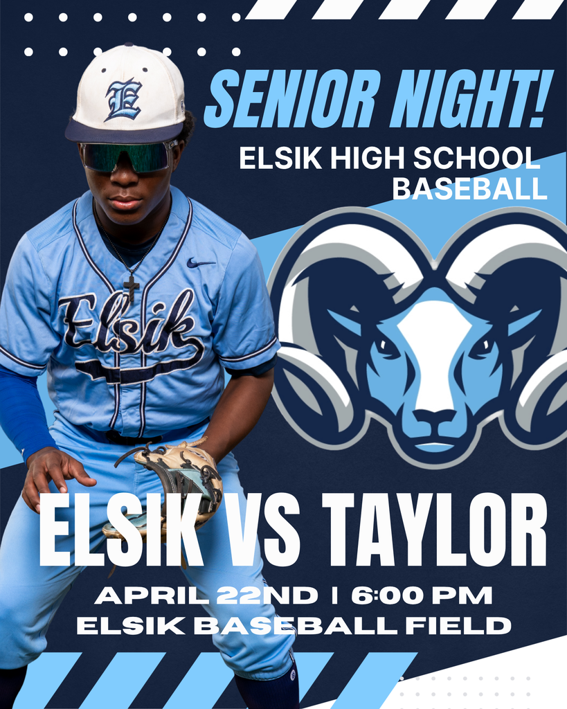 Senior Night! Join us as we honor our seniors and face Taylor. April 22 | 6:00 PM at Elsik Baseball Field. Wear blue, bring the noise, and support the Rams as they finish strong! Senior recognition begins before the first pitch. Go Rams!