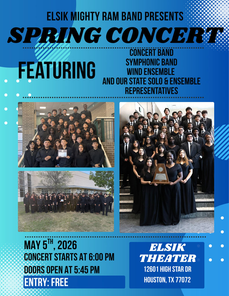Spring concert flyer with two images of students in black. Text includes details like date and time.