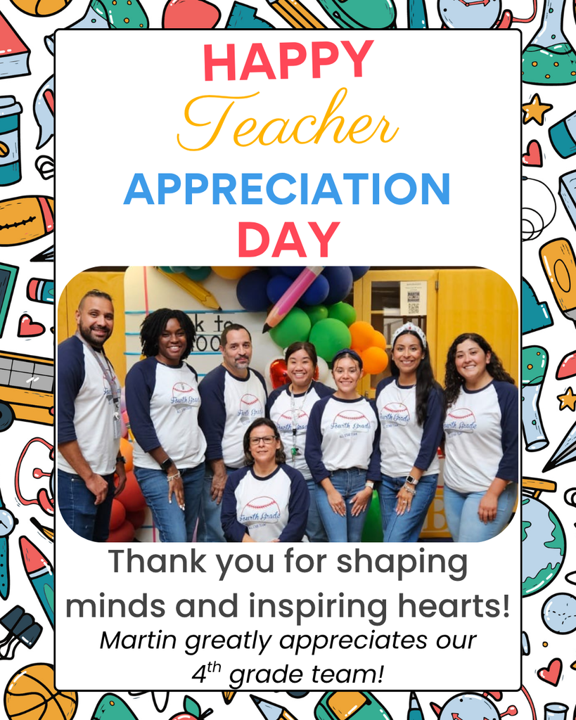 An image with text "Happy Teacher Appreciation Day" shows a group of teachers posing for a photo.