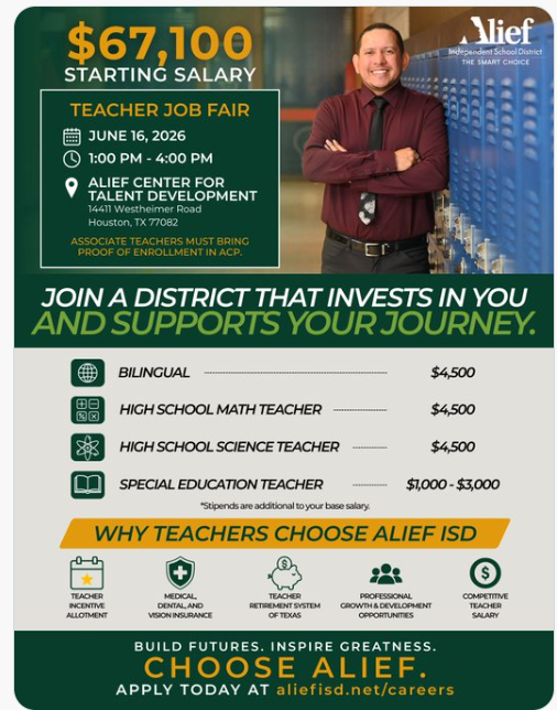 Alief ISD Job Fair June 16th, 2026