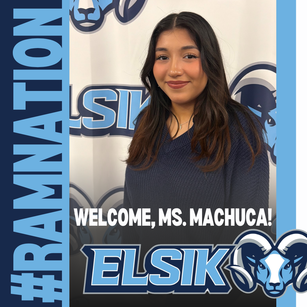 Woman with long hair smiling in front of blue and white backdrop with the Elsik logo.