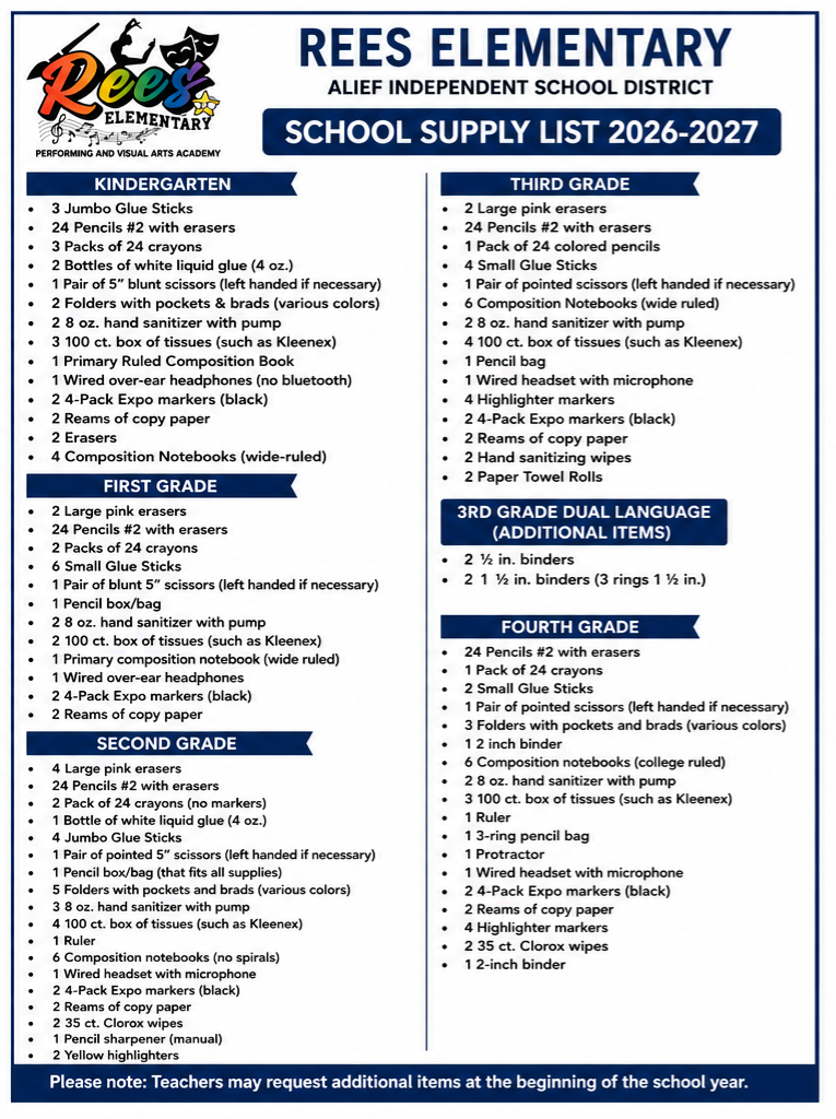 School Supply List (English)