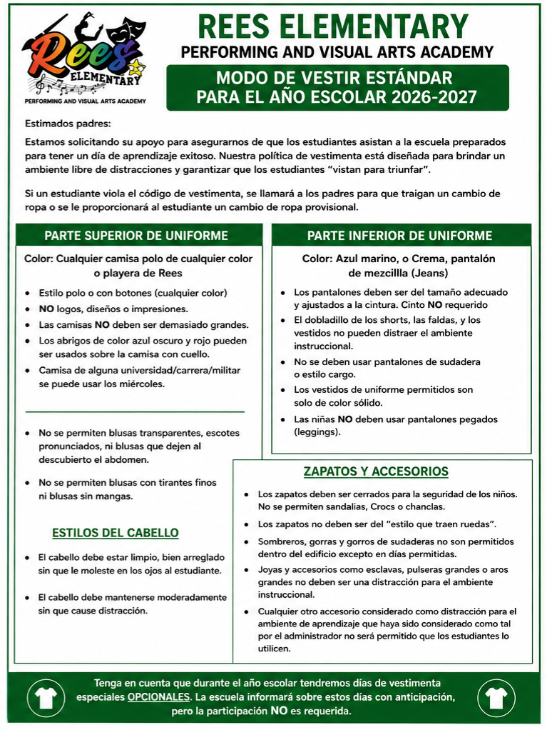 Student Dress Code (Spanish)