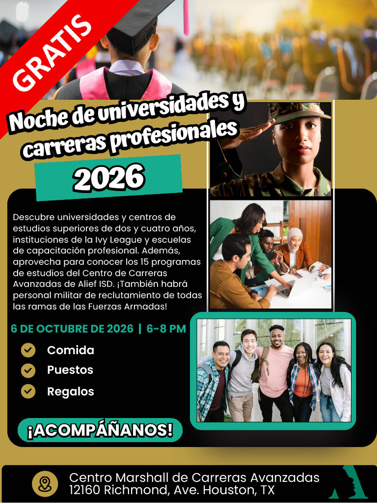 A flyer about a university and career night. Features images of a student, military personnel, and people in discussion.